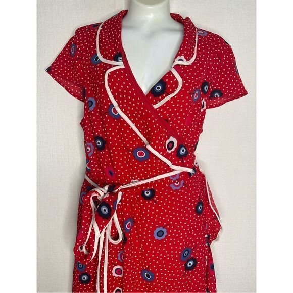 MODCLOTH Red Floral Dotted Daytime Dapper True Wrap Dress Size L Large - Picture 6 of 11